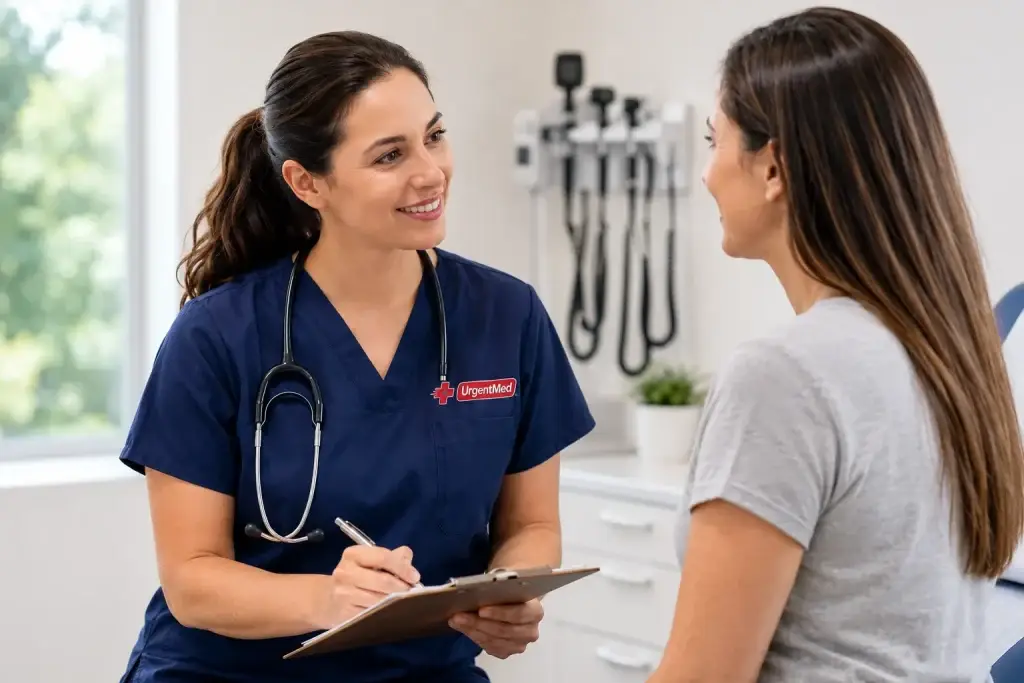 UrgentMed urgent care clinic in Broward County with provider and patient