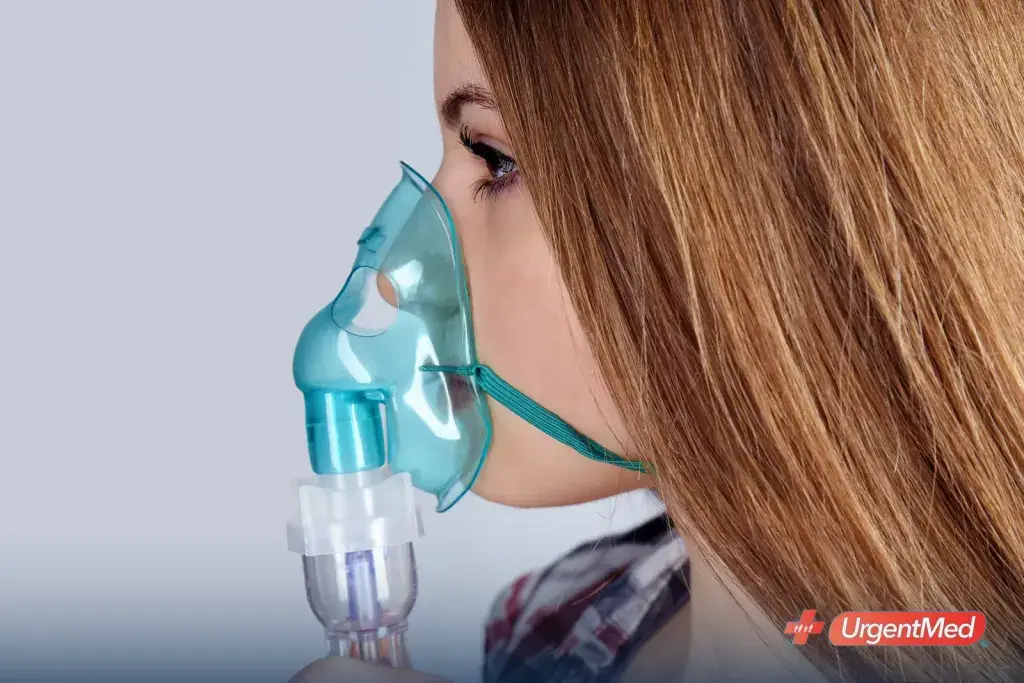Patient receiving a nebulizer breathing treatment