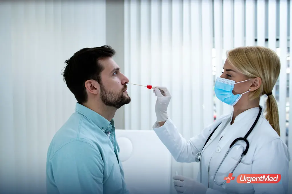 Rapid COVID-19 swab test at an urgent care clinic