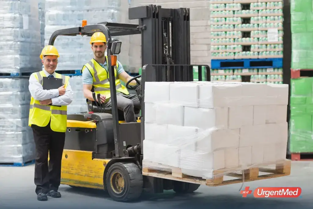Forklift operator and supervisor in a warehouse