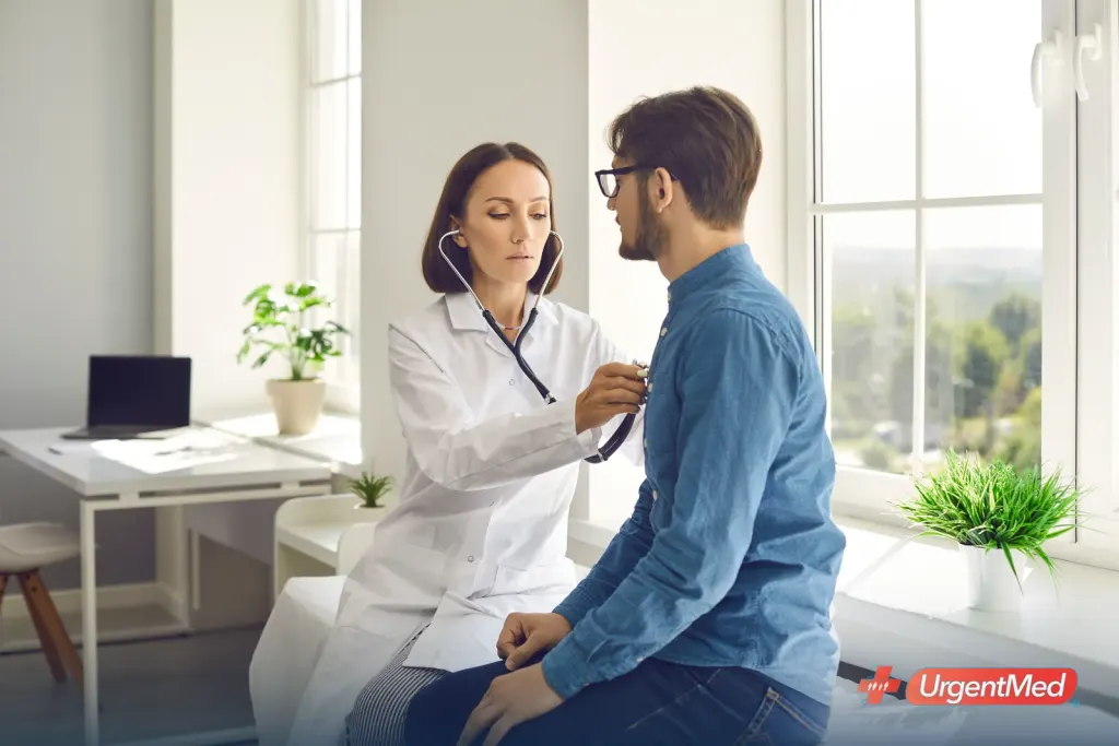 Employee having a pre-employment physical exam