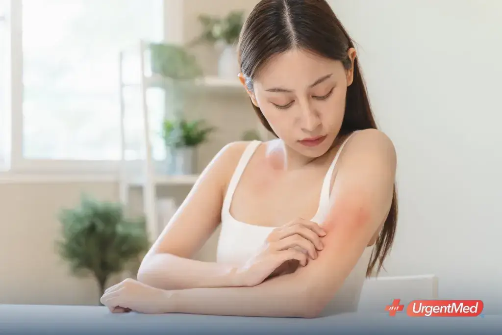 Provider examining a rash on a patient's arm