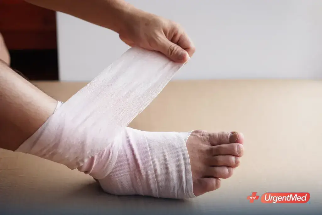 Sprained ankle being splinted