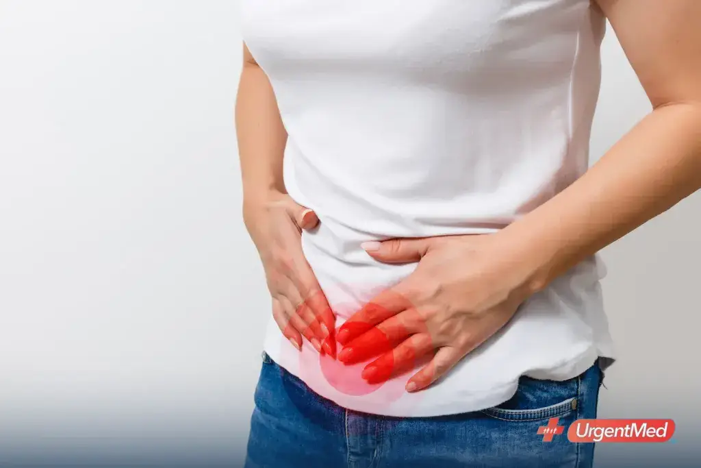 Woman with lower abdominal discomfort from a urinary tract infection