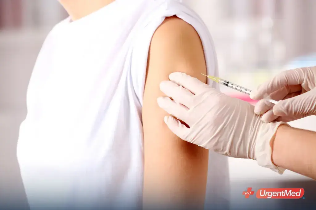 Patient receiving a vaccine in the upper arm