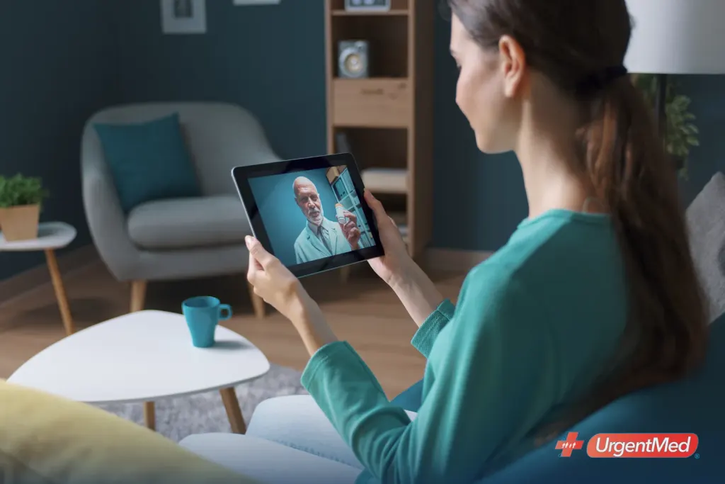Patient on a telemedicine video visit with a provider