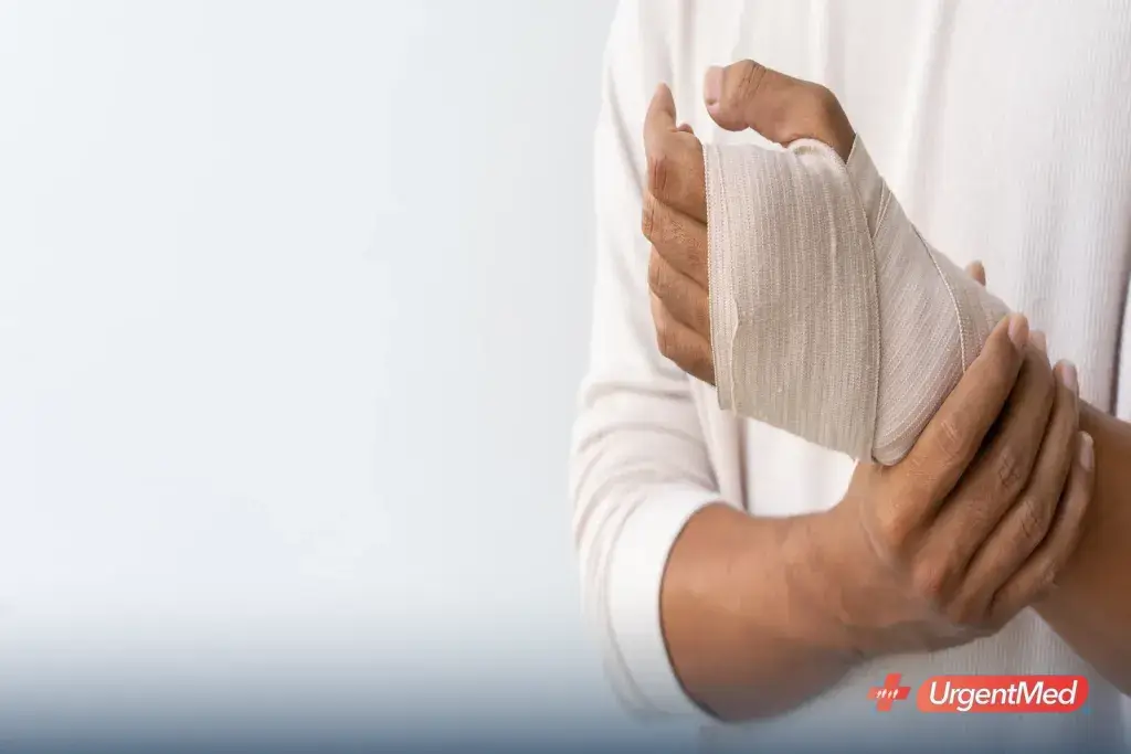 Bandaged hand after wound care